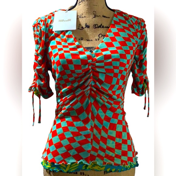 $218 DIANE VON FURSTENBERG Reversible Abriella Pool Tile/Bella Palms Top! NWT 🌷 - Picture 2 of 15